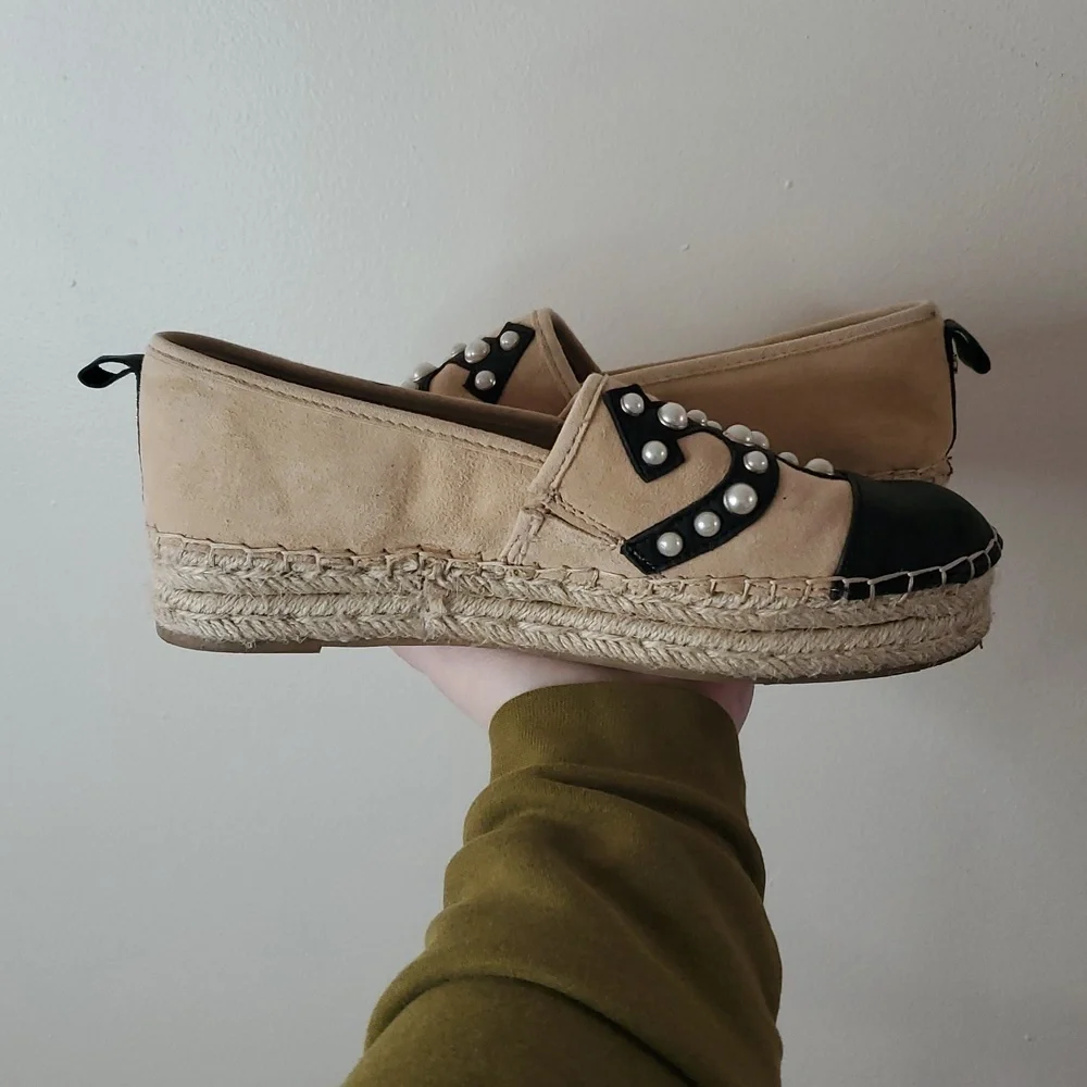Sam Edelman Celton Moccasins Size 8.5 Pearl Design Cap Toe Espadrille - Picture 3 of 13